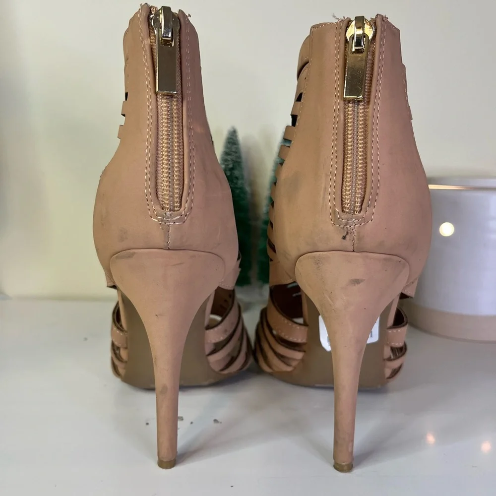 Anne Michell Nude Strappy Peep-Toe Stiletto Heel